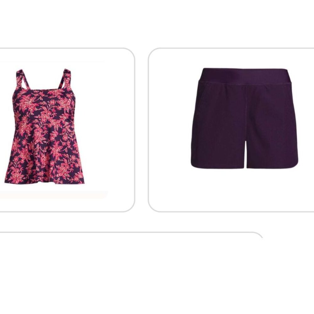 new $142 Lands End swimsuit 1x DD Scoop Neck Tankini top & 3" board shorts 18w